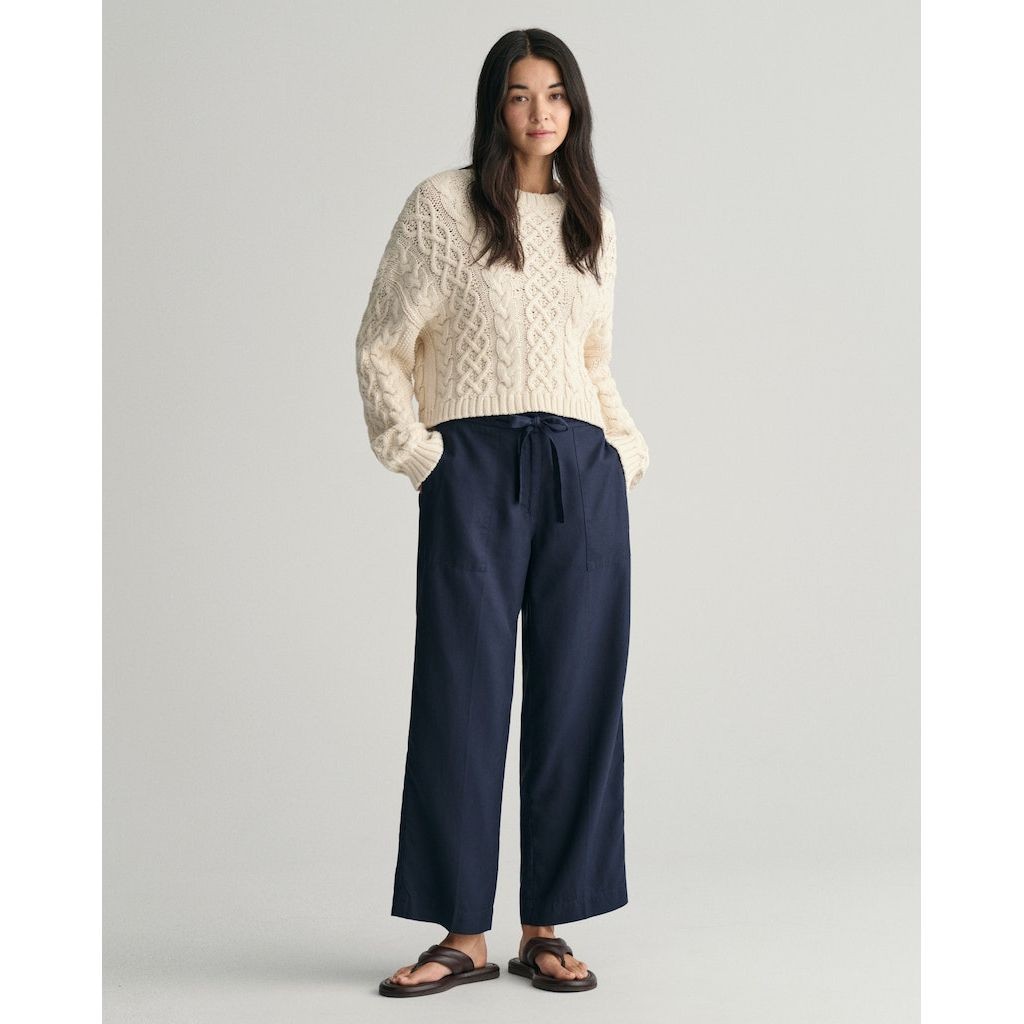 GANT Kelnės moterims, Mėlyna, REL TIE WAIST PANTS 5