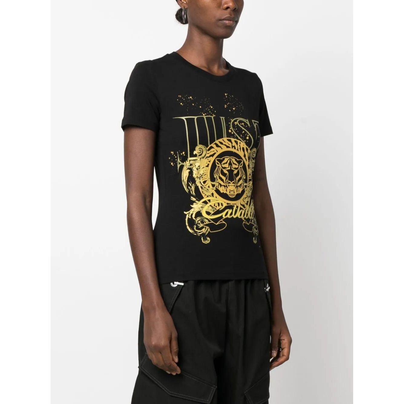 JUST CAVALLI Marškinėliai trump. rankovėmis moterims, Juoda, Tiger t-shirt 2