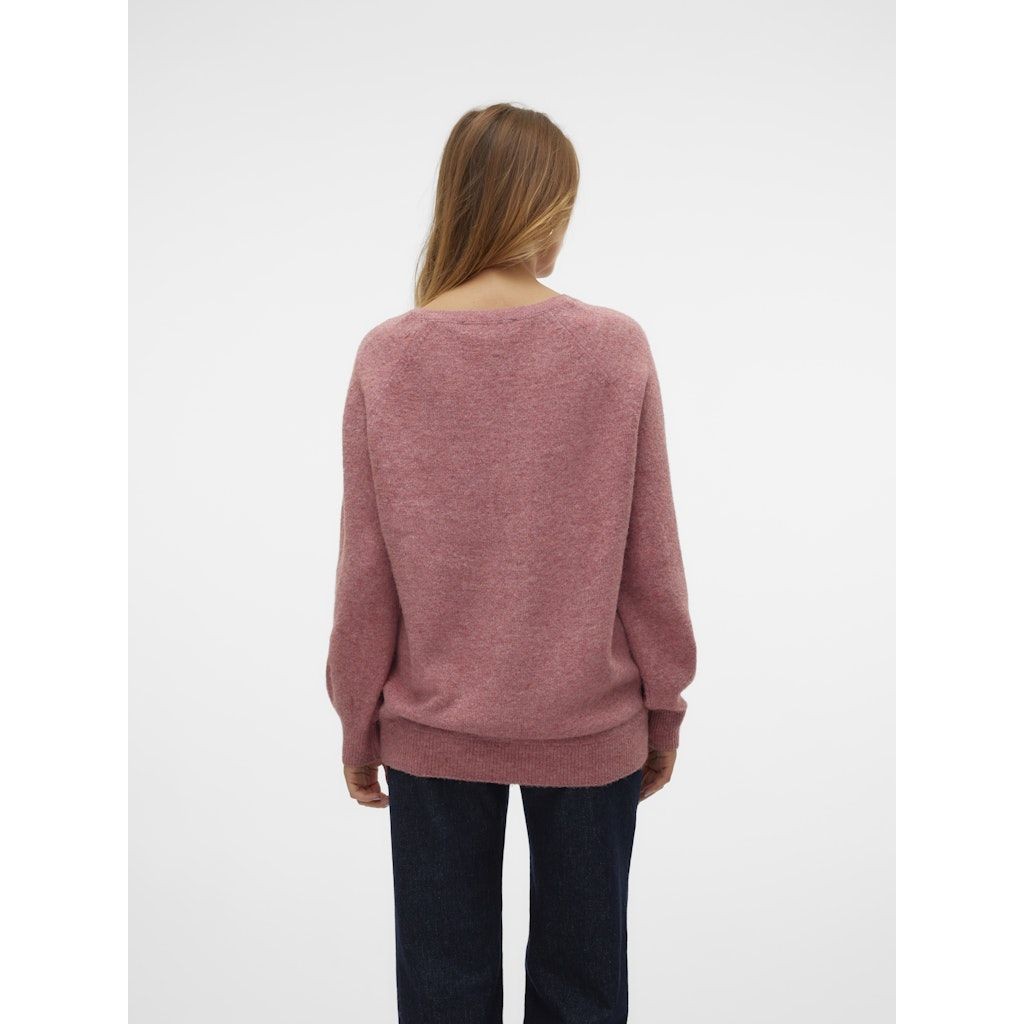 VERO MODA Megztinis moterims, Rožinė, Leaf long v-neck pullover 3
