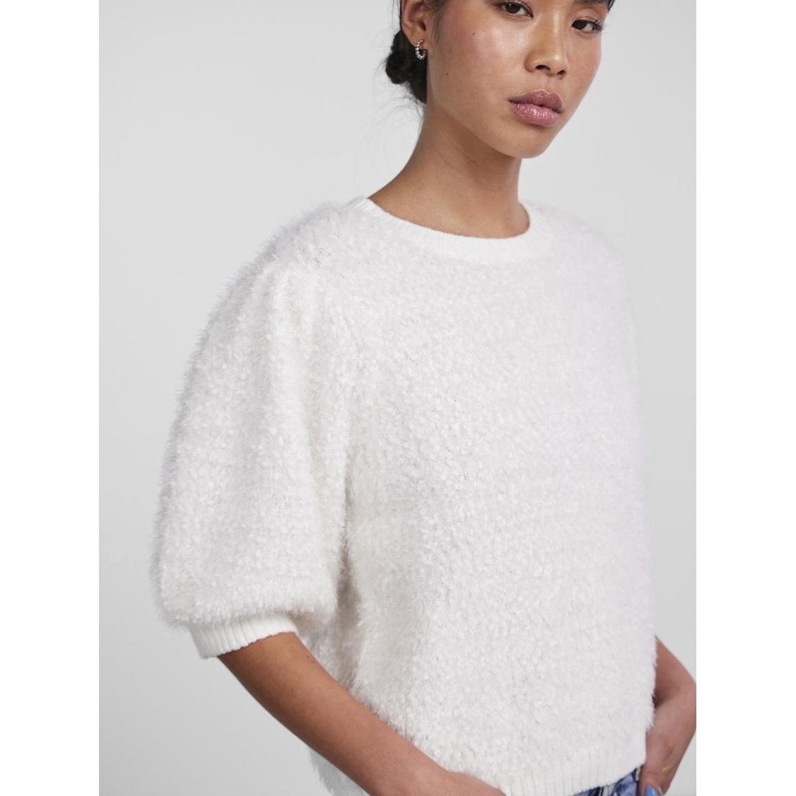 PIECES Megzta palaidinė moterims, Balta, Fee o-neck knit 6