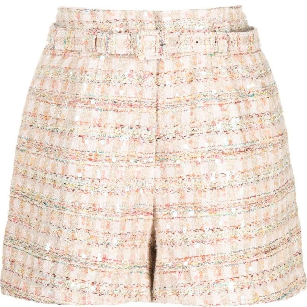 SELF PORTRAIT Šortai moterims, Rožinė, Pink sequin boucle shorts 1