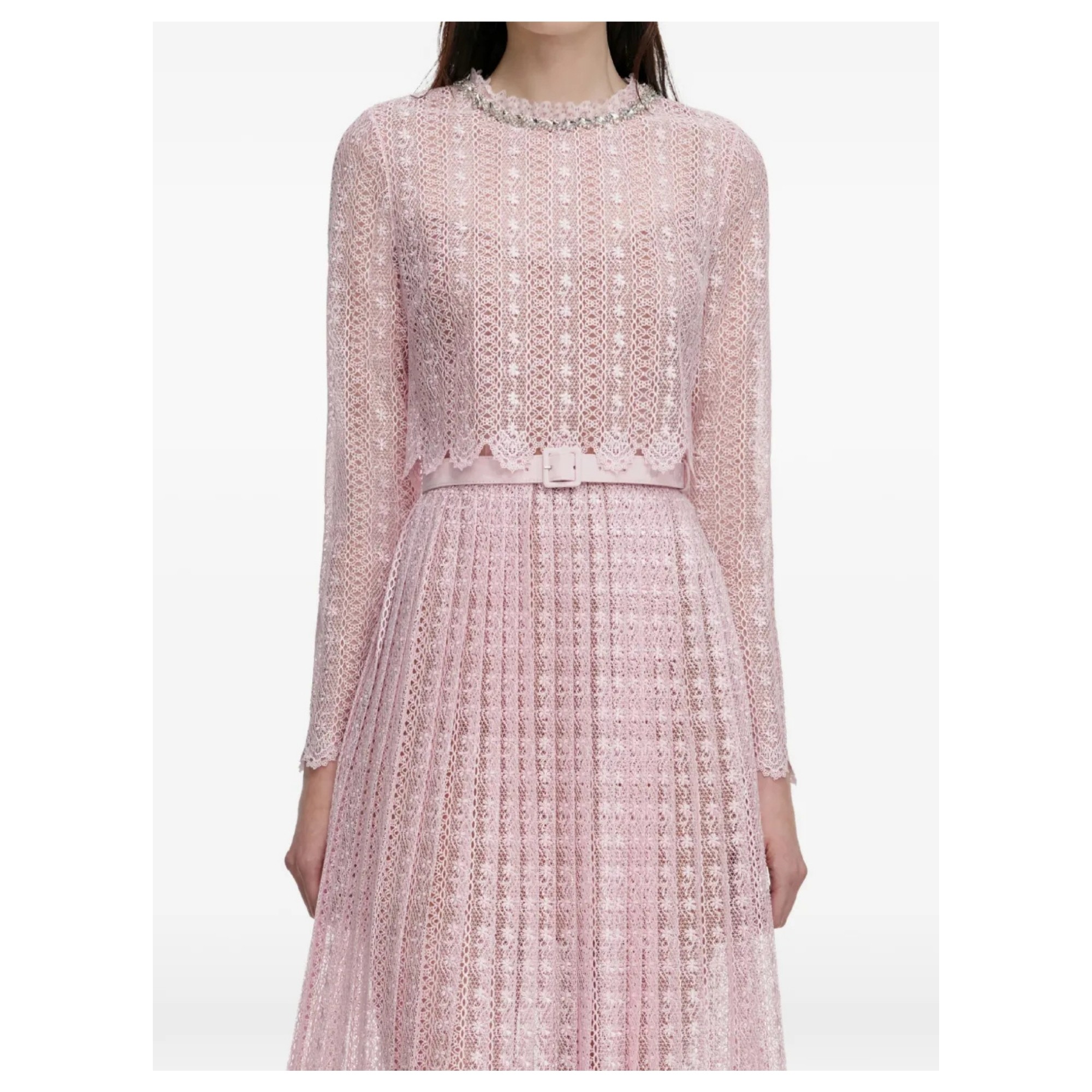 SELF PORTRAIT Midi suknelė moterims, Rožinė, Organza lace midi dress 4