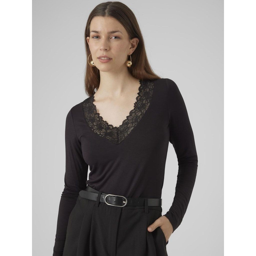 VERO MODA Marškinėliai ilgom. rankovėmis moterims, Juoda, Rosa v-neck lace top 4