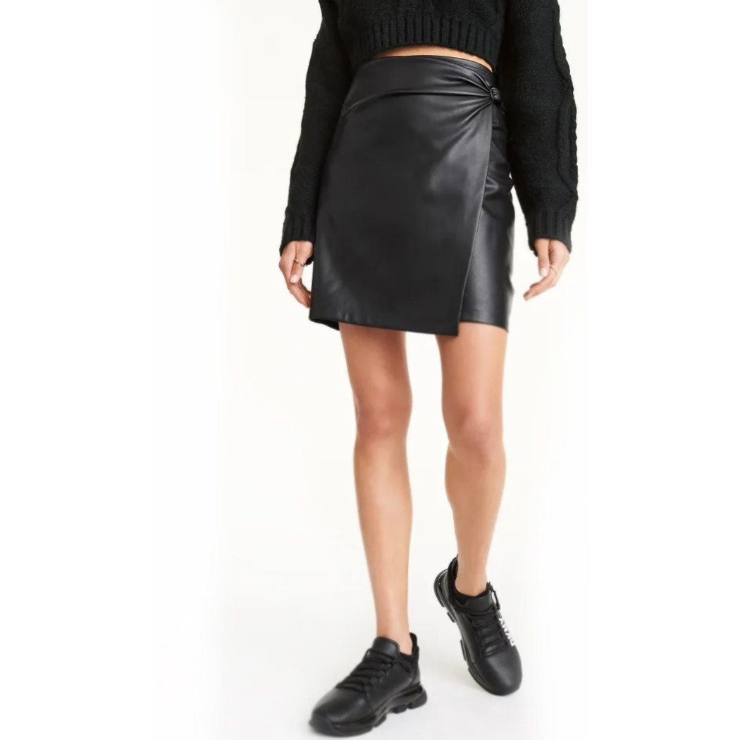 DKNY Mini sijonas moterims, Juoda, Pu wrap frnt mini skirt 1