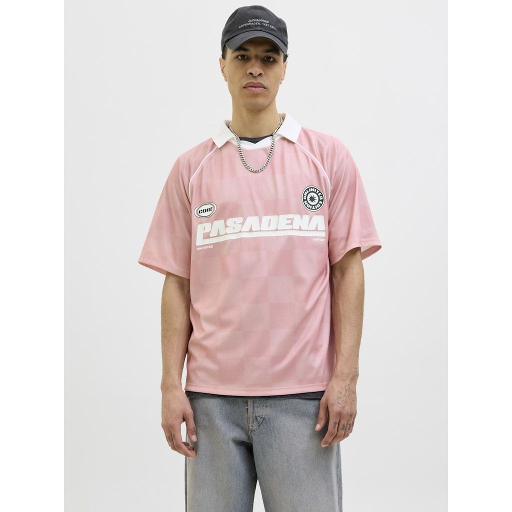 JACK & JONES Polo marškiniai trumpos rank. vyrams, Rožinė, Retreat mesh open collar polo 4