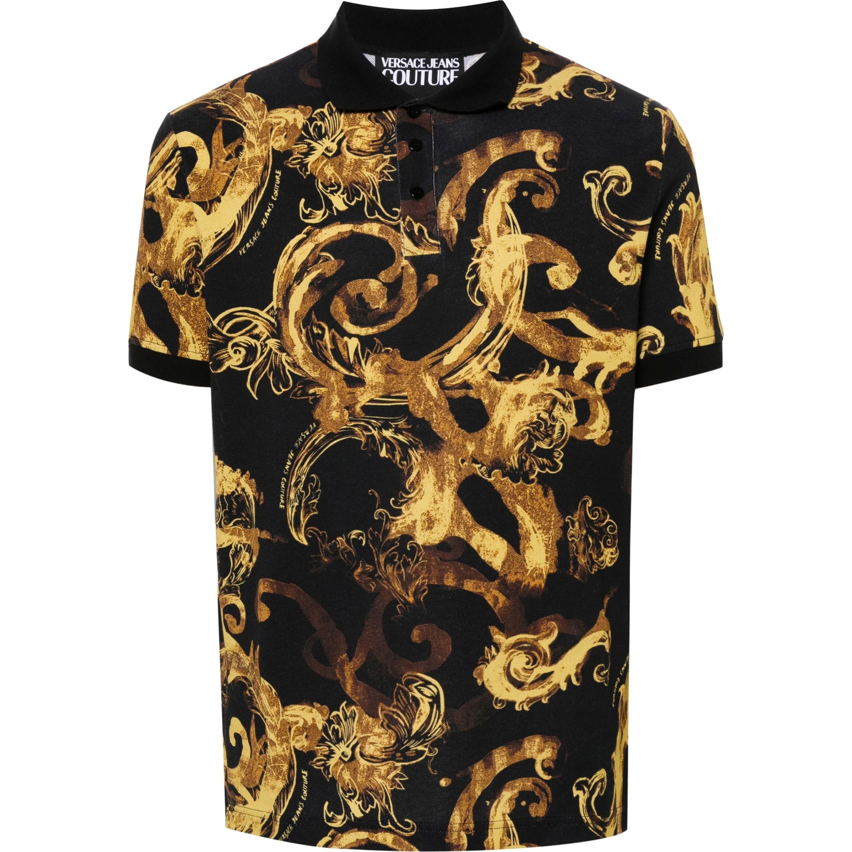 VERSACE JEANS CUTURE Polo marškiniai trumpos rank. vyrams, Juoda, Watercolour baroque polo shirt