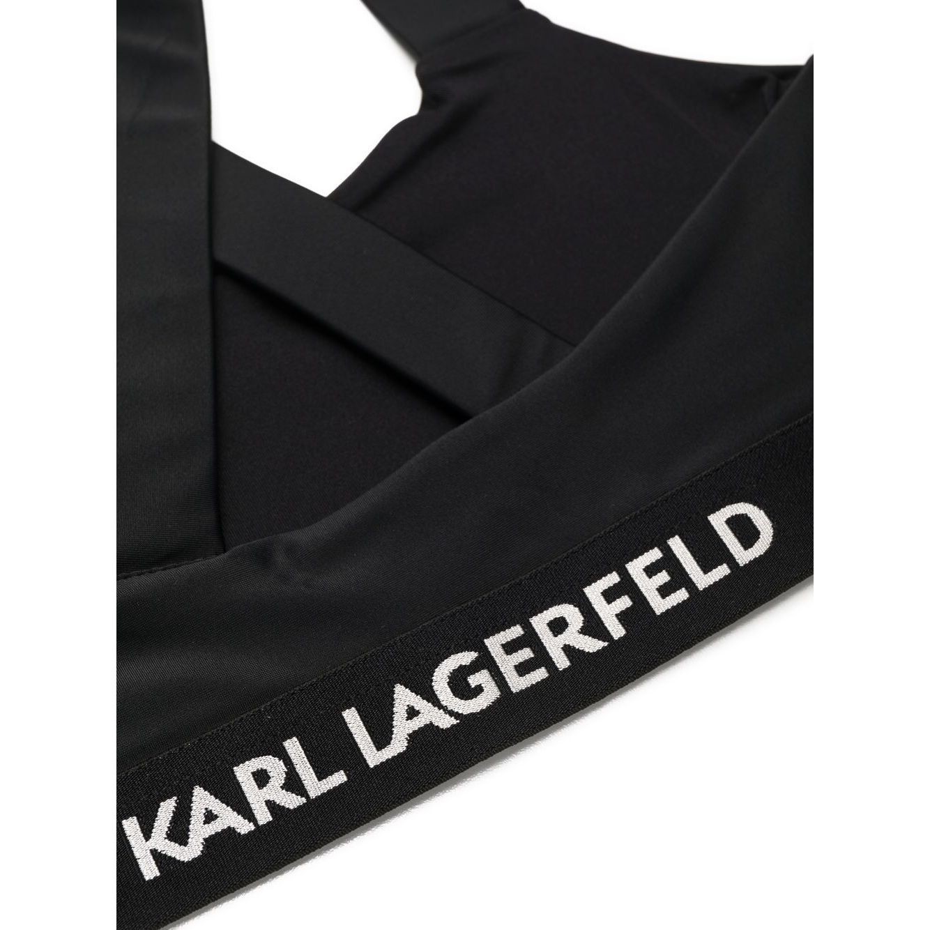 KARL LAGERFELD Viršutinė kostiumėlio dalis moterims, Juoda, Bandeau w/ logo elastic 3