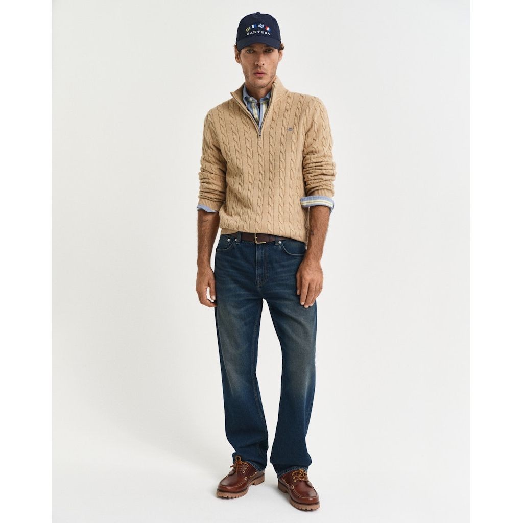 GANT Megztinis vyrams, Smėlio, Cotton cable half zip 5