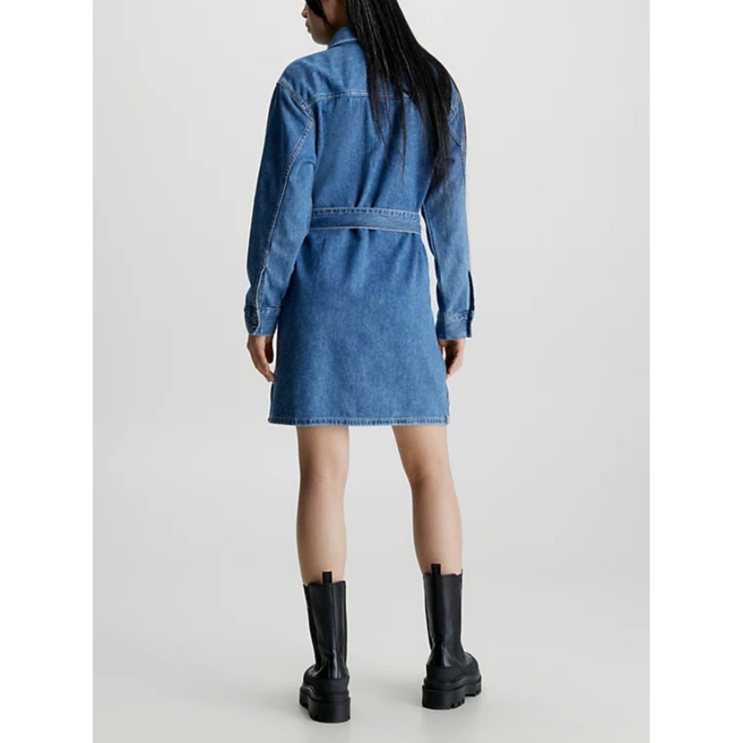 CALVIN KLEIN JEANS Midi suknelė moterims, Mėlyna, Belted utility shirt dress 3