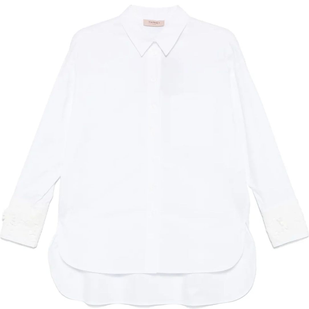 TWINSET Marškiniai ilgomis rankovėmis moterims, Balta, Lace-appliqué shirt