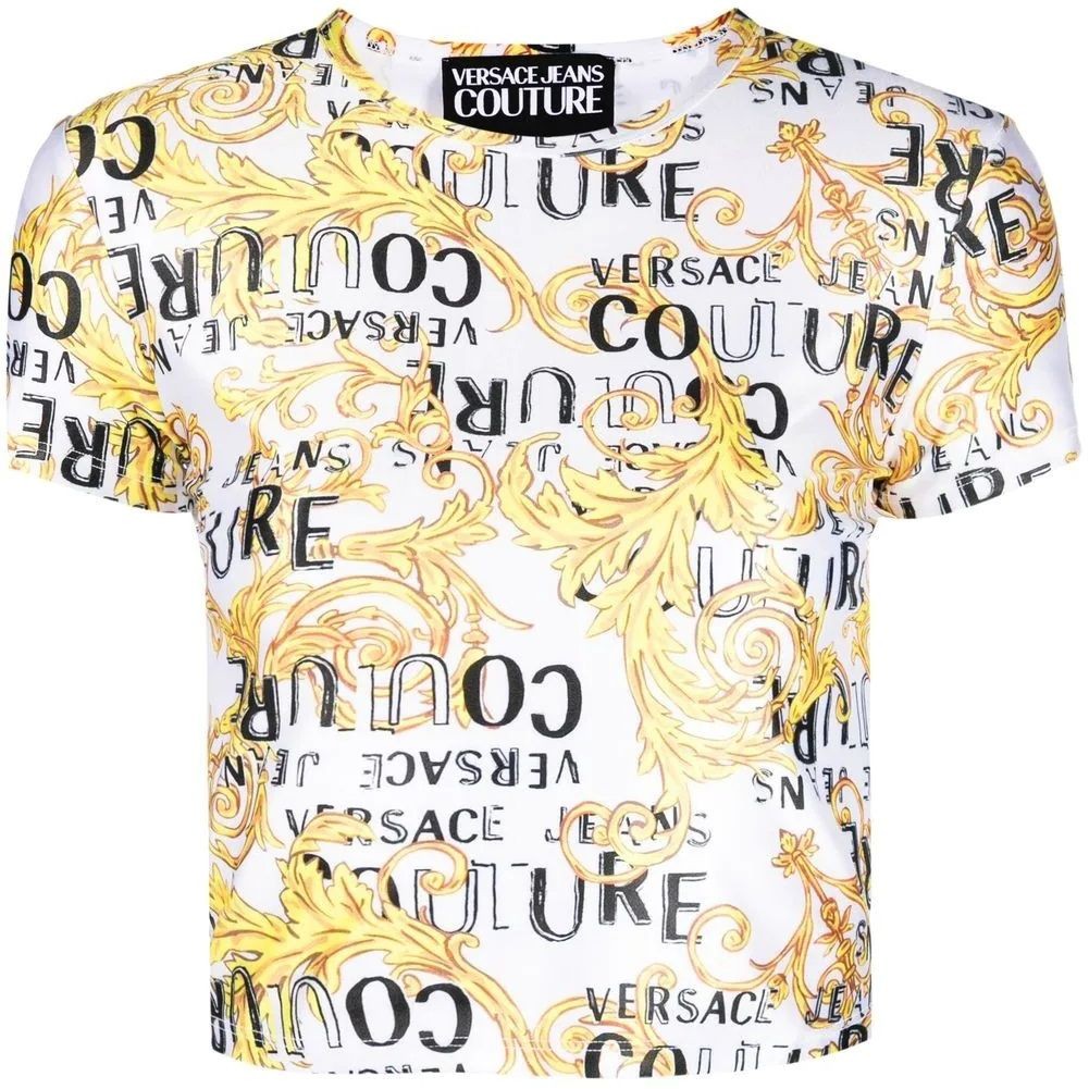 VERSACE JEANS CUTURE Marškinėliai trump. rankovėmis moterims, Balta, Jersey cropped t-shirt 1
