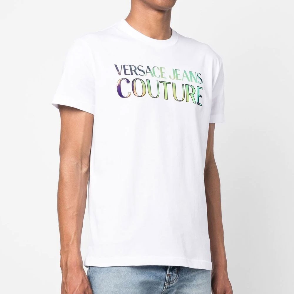 VERSACE JEANS CUTURE Marškinėliai trump. rankovėmis vyrams, Balta, Logo foil mirror t-shirt 2