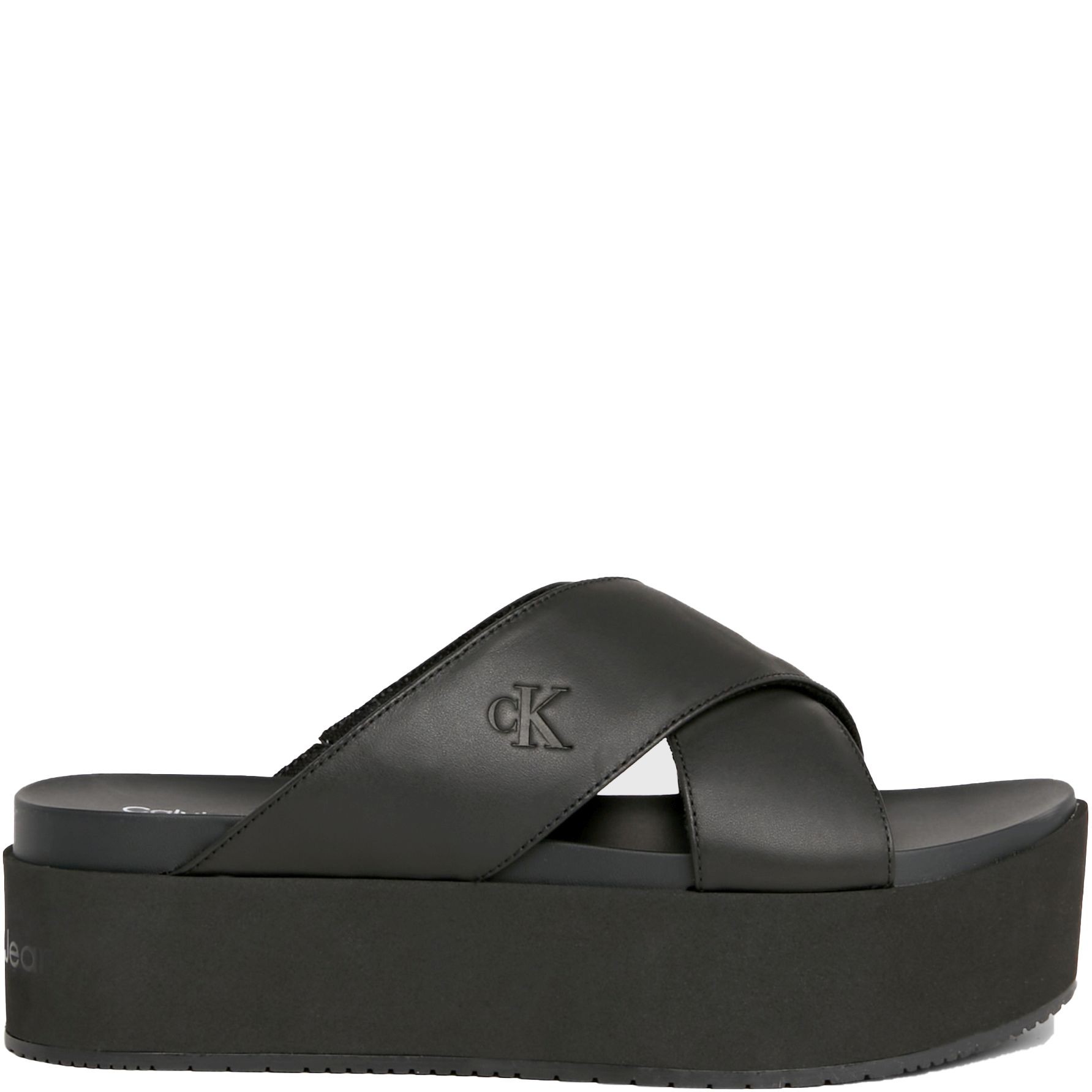 CALVIN KLEIN JEANS Šlepetės moterims, Juoda, Flatform cross slippers 2