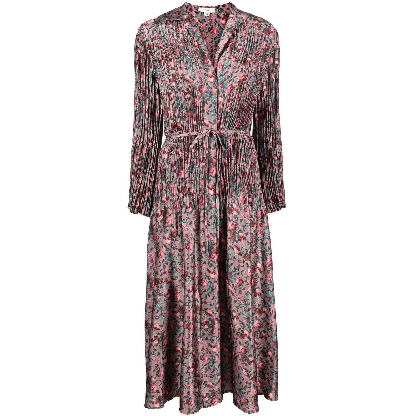 VINCE Maxi suknelė moterims, Rožinė, Berry blooms pleated shir