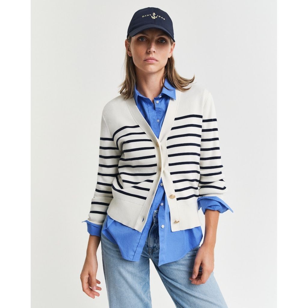 GANT Kardiganas moterims, Balta, Striped cotton cardigan 2