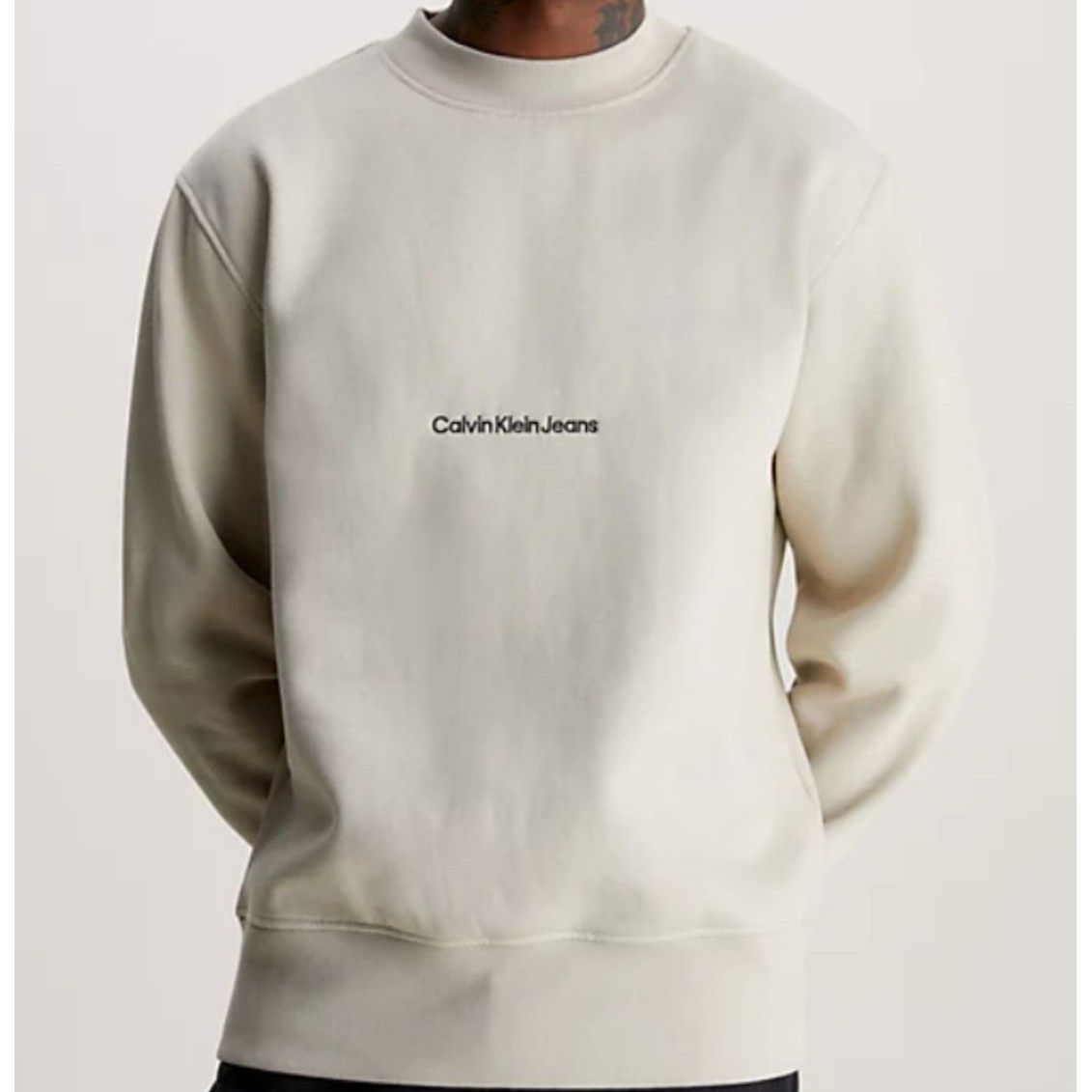 CALVIN KLEIN JEANS Sportinis nertinis vyrams, Smėlio, Institutional crew neck 1