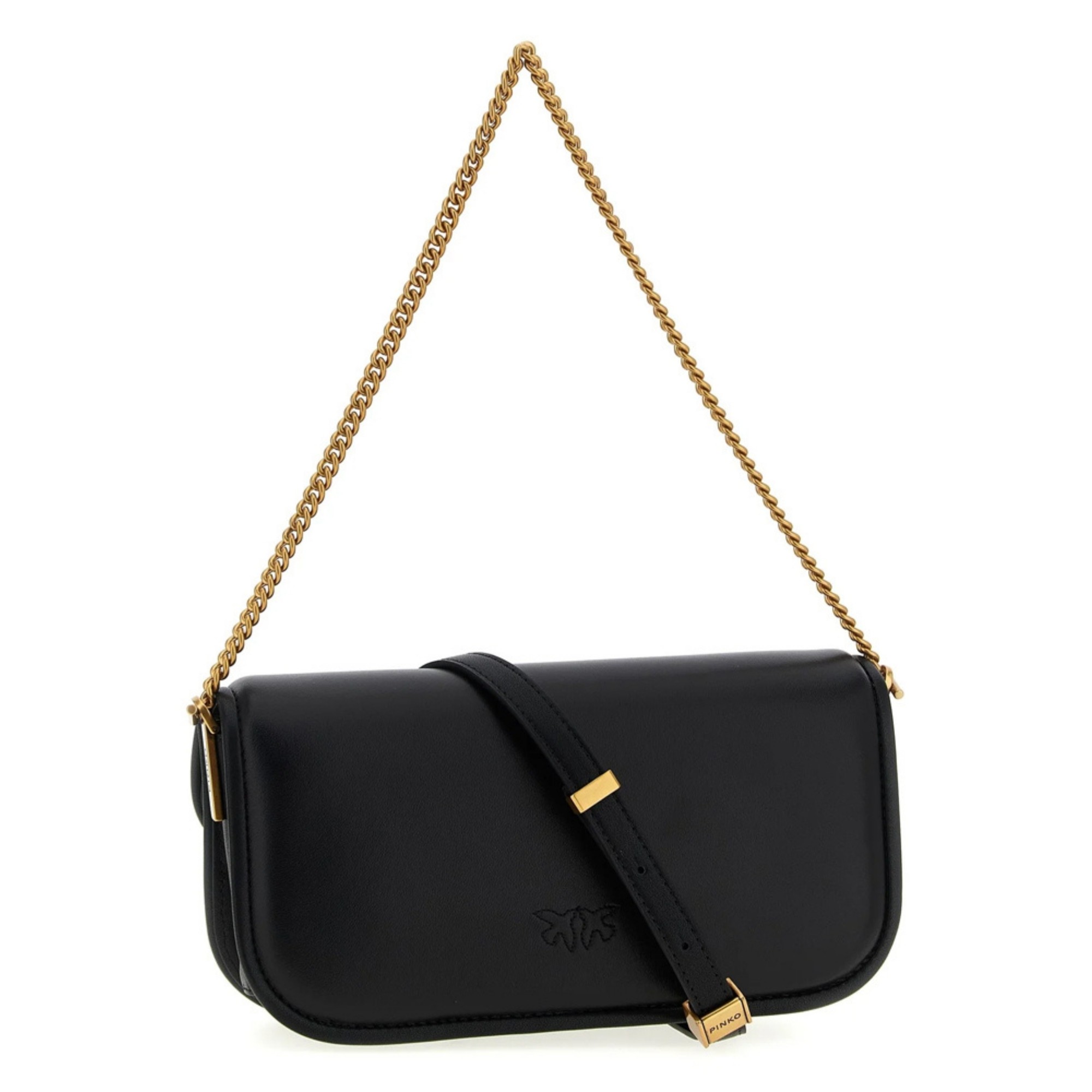 PINKO Rankinė per petį moterims, Juoda, Love box baguette nappa + vite 2