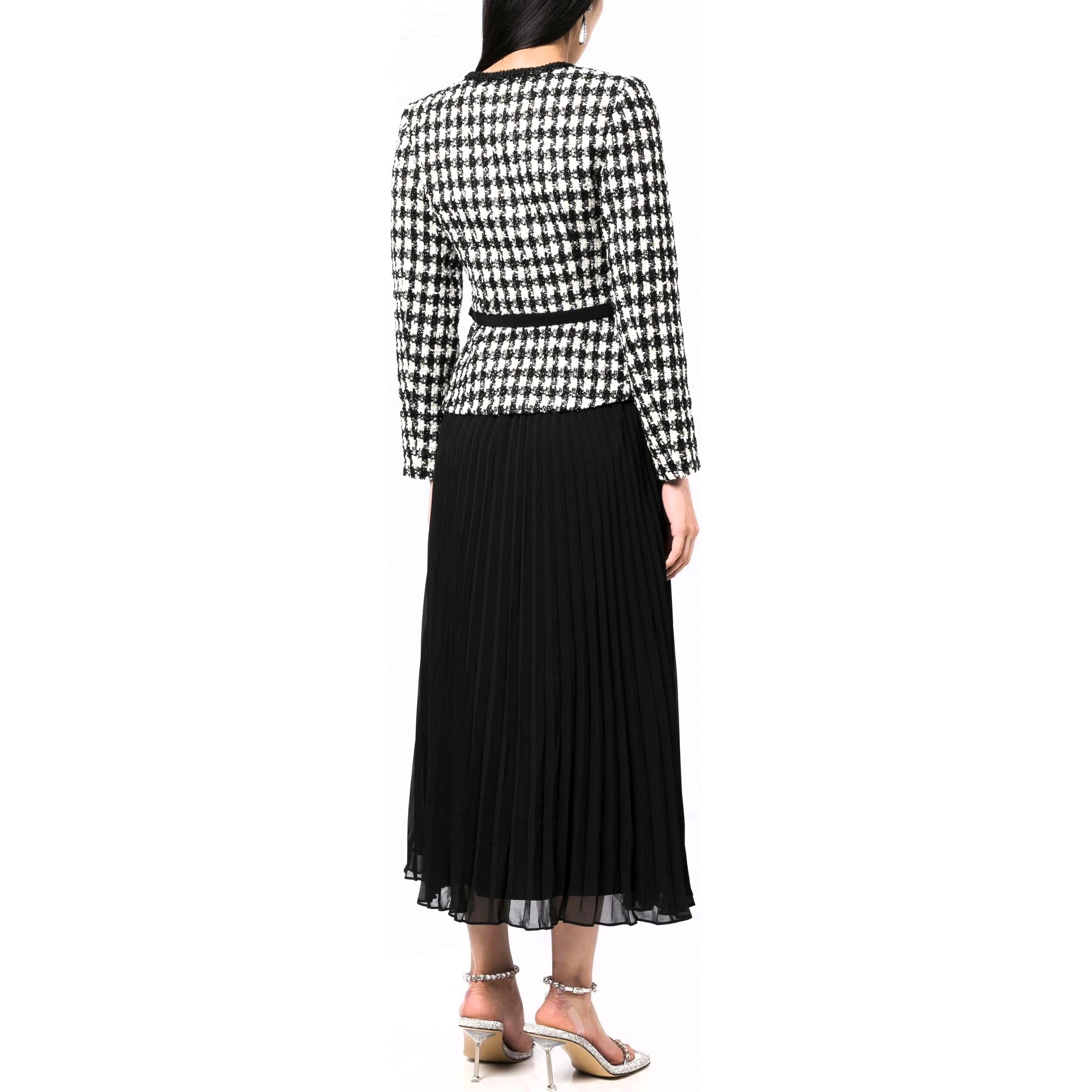 SELF PORTRAIT Midi suknelė moterims, Juoda, Check boucle chiffon midi dres 3