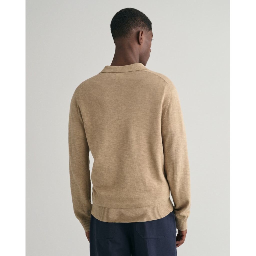 GANT Polo marškiniai ilgos rank. vyrams, Chaki, COTTON LINEN OPEN POLO 3