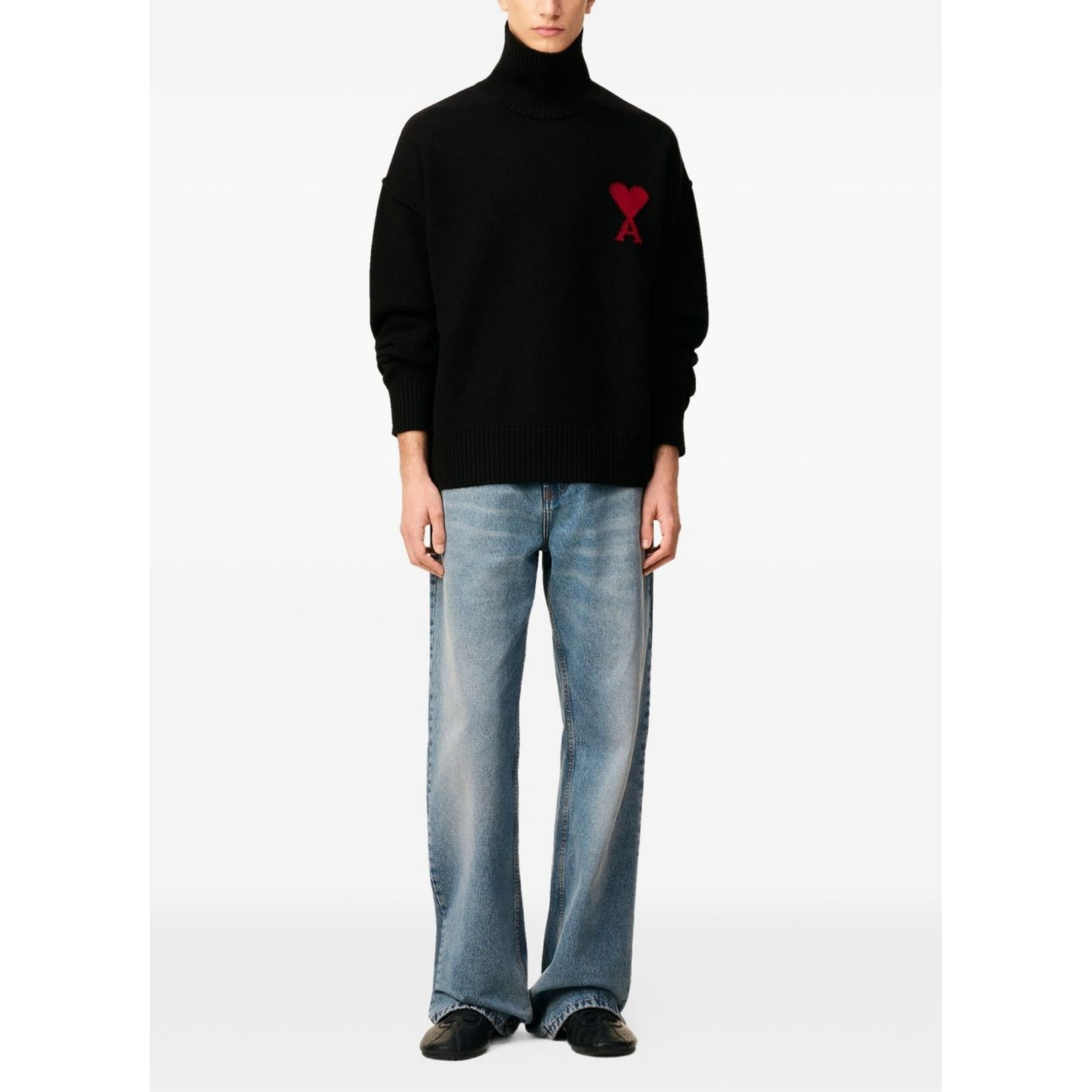 AMI PARIS Megztinis, Juoda, Funnel neck sweater 2