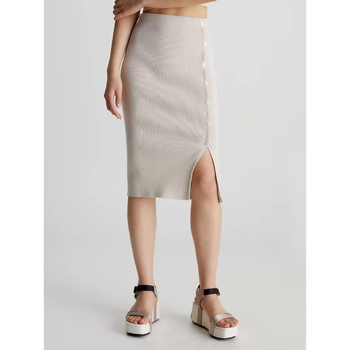 CALVIN KLEIN JEANS Maxi sijonas moterims, Smėlio, Button down skirt 2