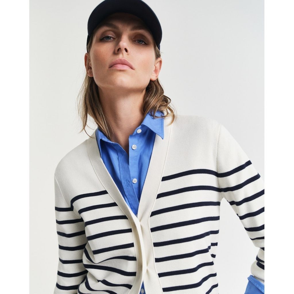 GANT Kardiganas moterims, Balta, Striped cotton cardigan 4
