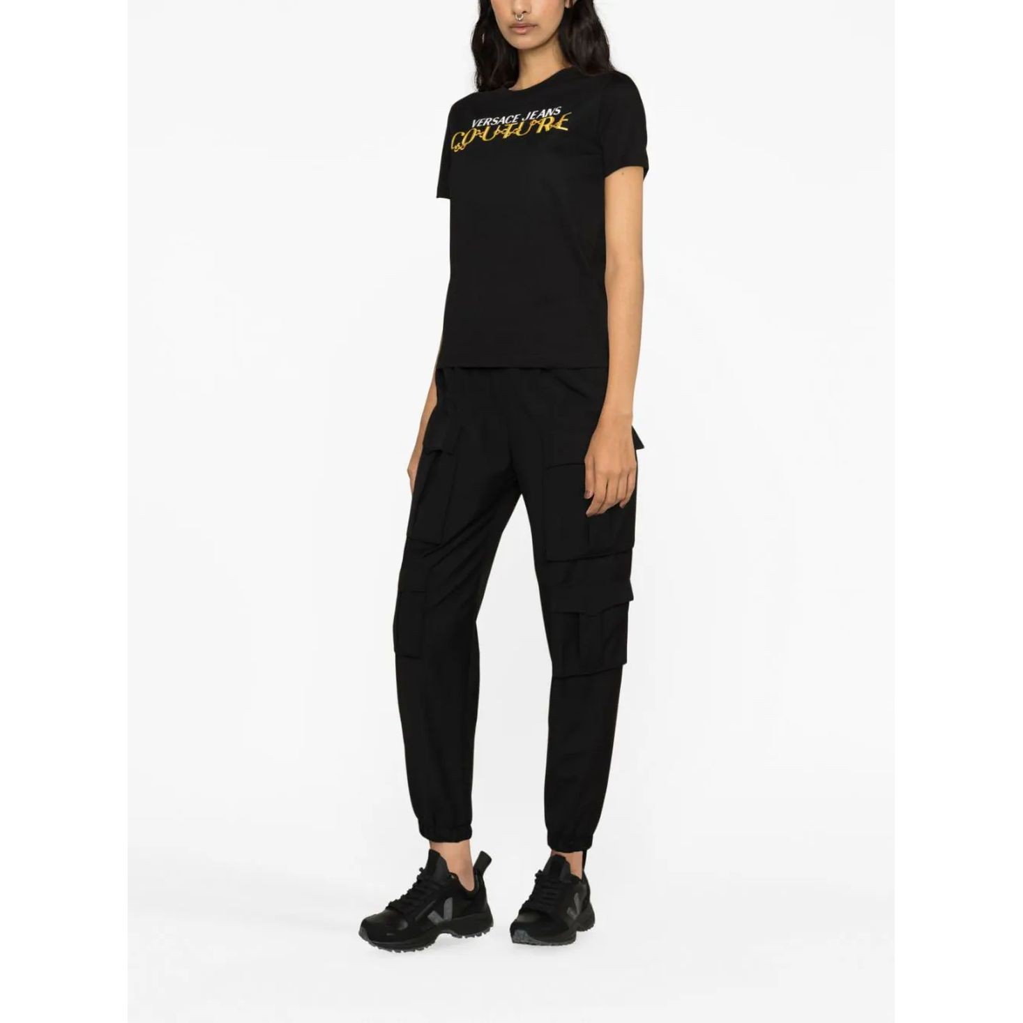 VERSACE JEANS CUTURE Marškinėliai trump. rankovėmis moterims, Juoda, Jersey stretch tee 3