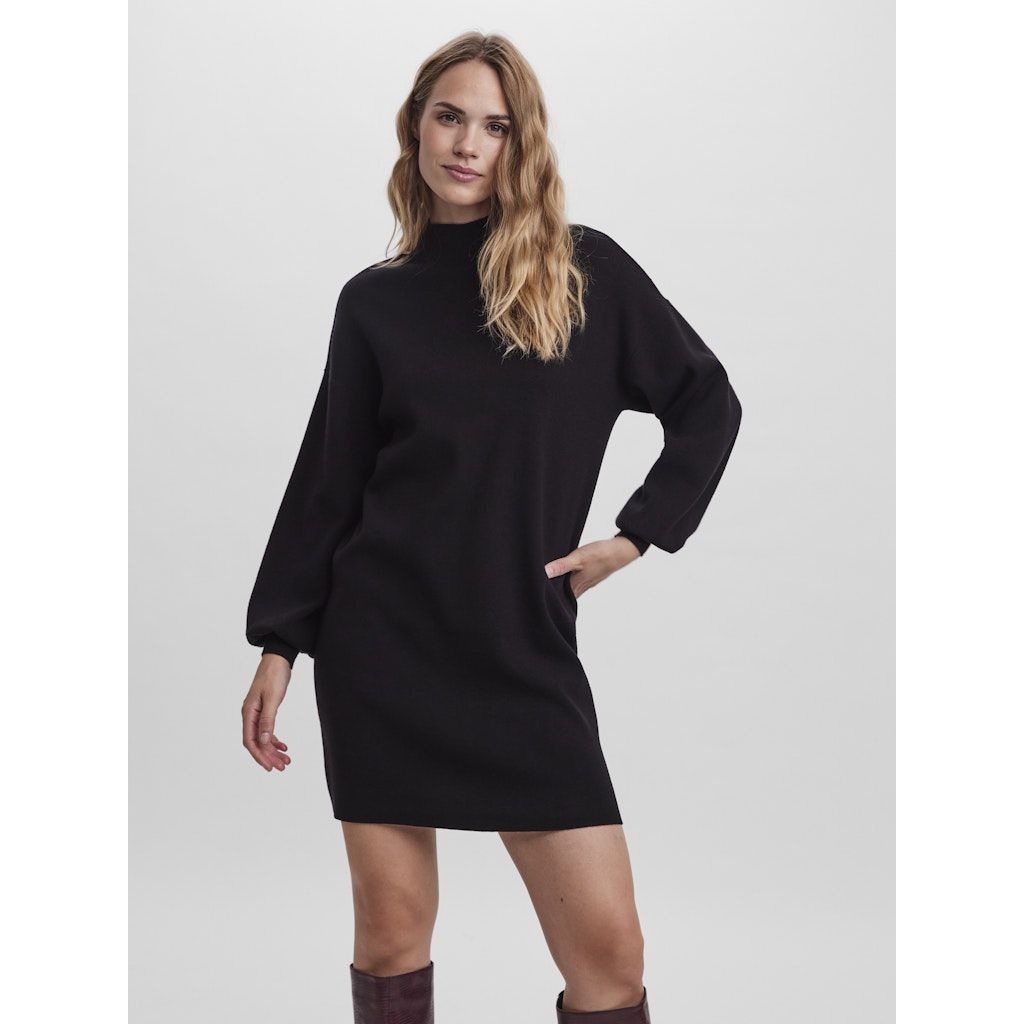 VERO MODA Megzta suknelė moterims, Juoda, Nancy funnel neck dress 2