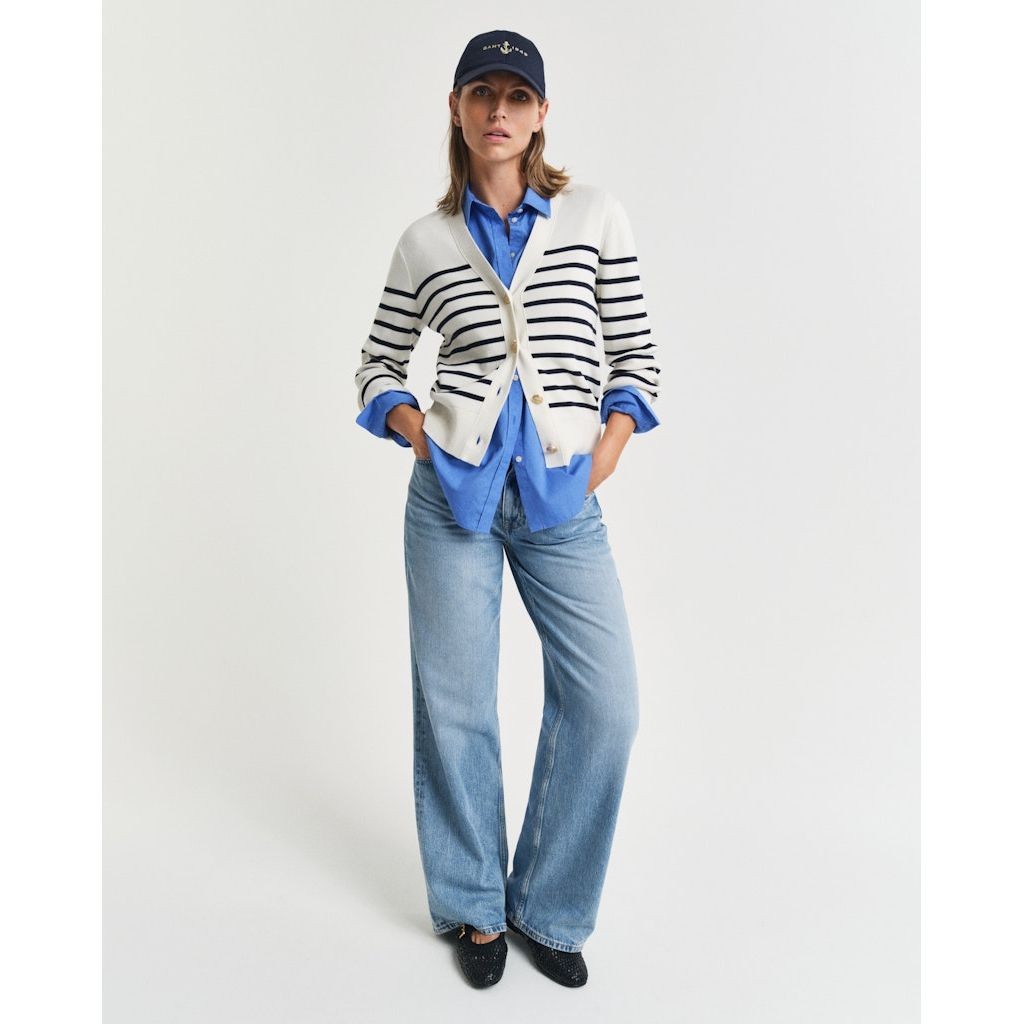 GANT Kardiganas moterims, Balta, Striped cotton cardigan 5
