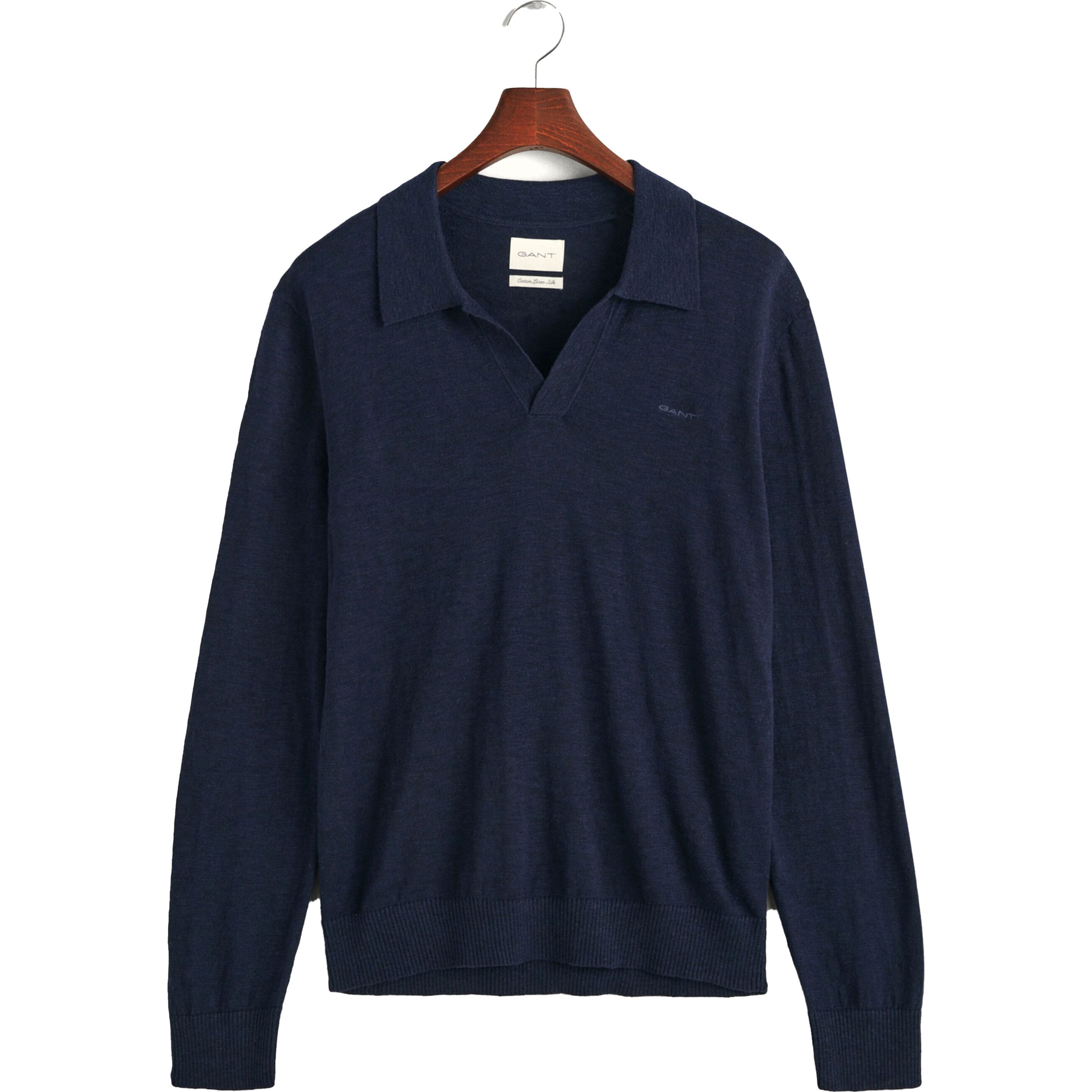 GANT Polo marškiniai ilgos rank. vyrams, Mėlyna, COTTON LINEN OPEN POLO 1