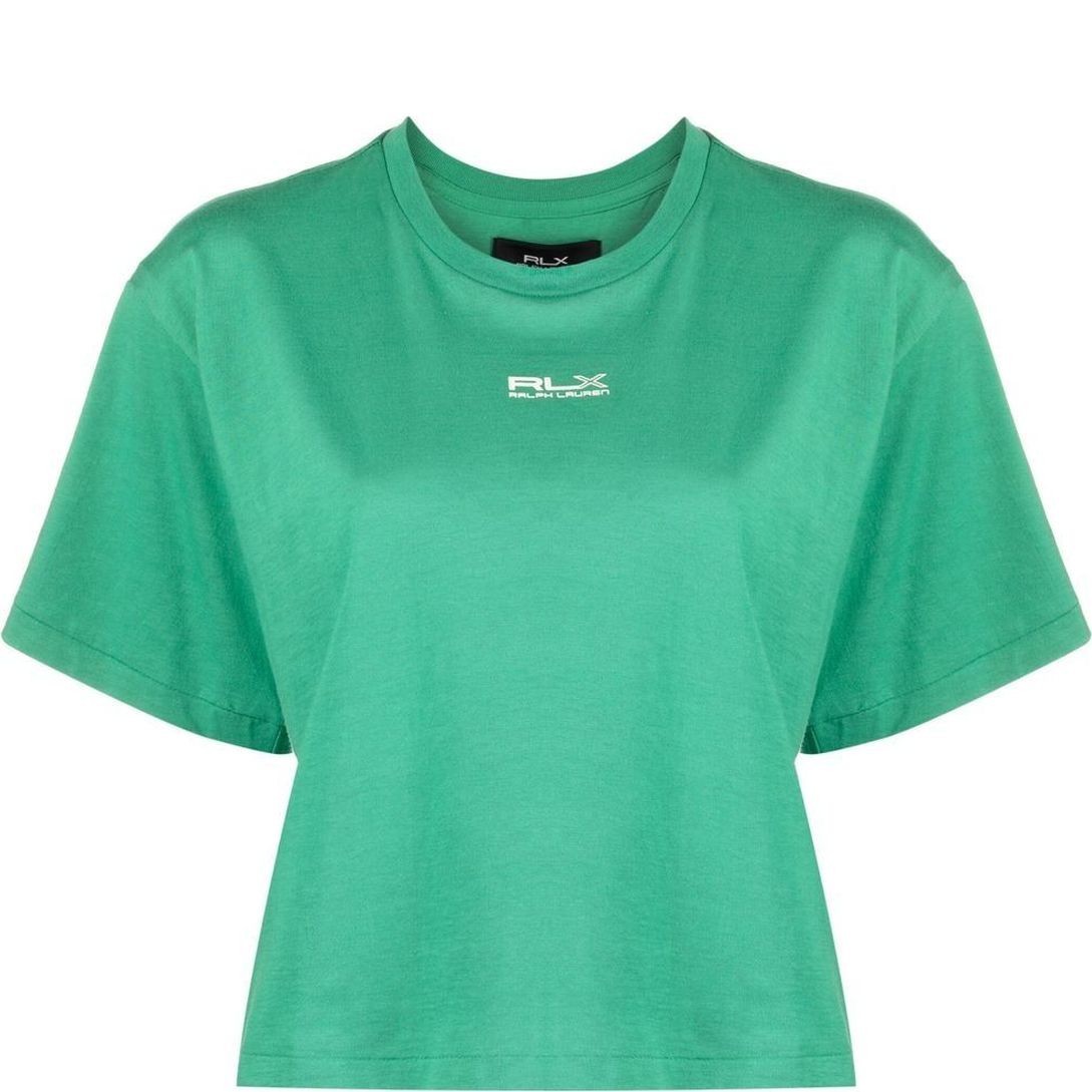 RALPH LAUREN RLX Marškinėliai trump. rankovėmis moterims, Žalia, Short sleeve cropped t-shirt