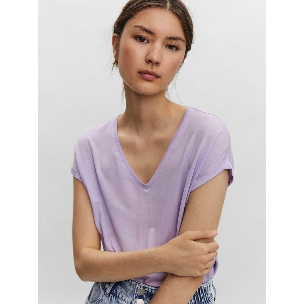 VERO MODA Marškinėliai moterims, Violetinė, VMAVA SS V-NECK 9