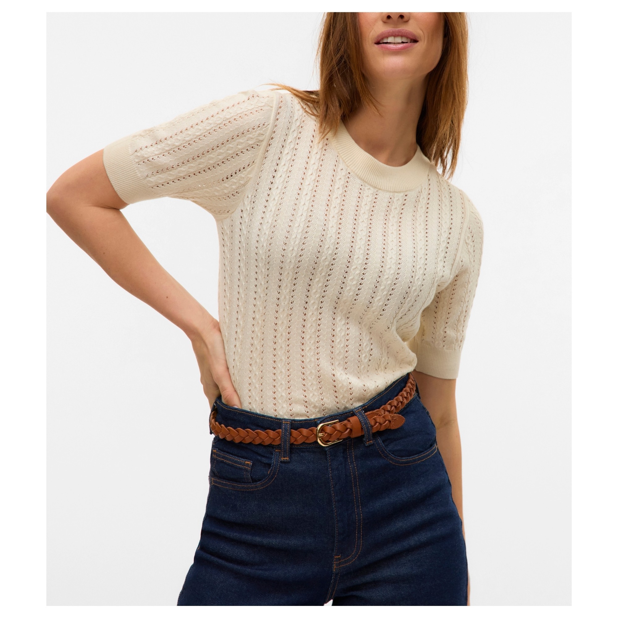 VERO MODA Megzta palaidinė moterims, Balta, Morena 2