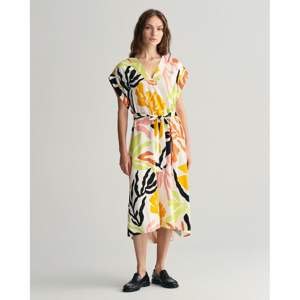 GANT Midi suknelė moterims, Geltona, REL PALM PRINT SS DRESS 2