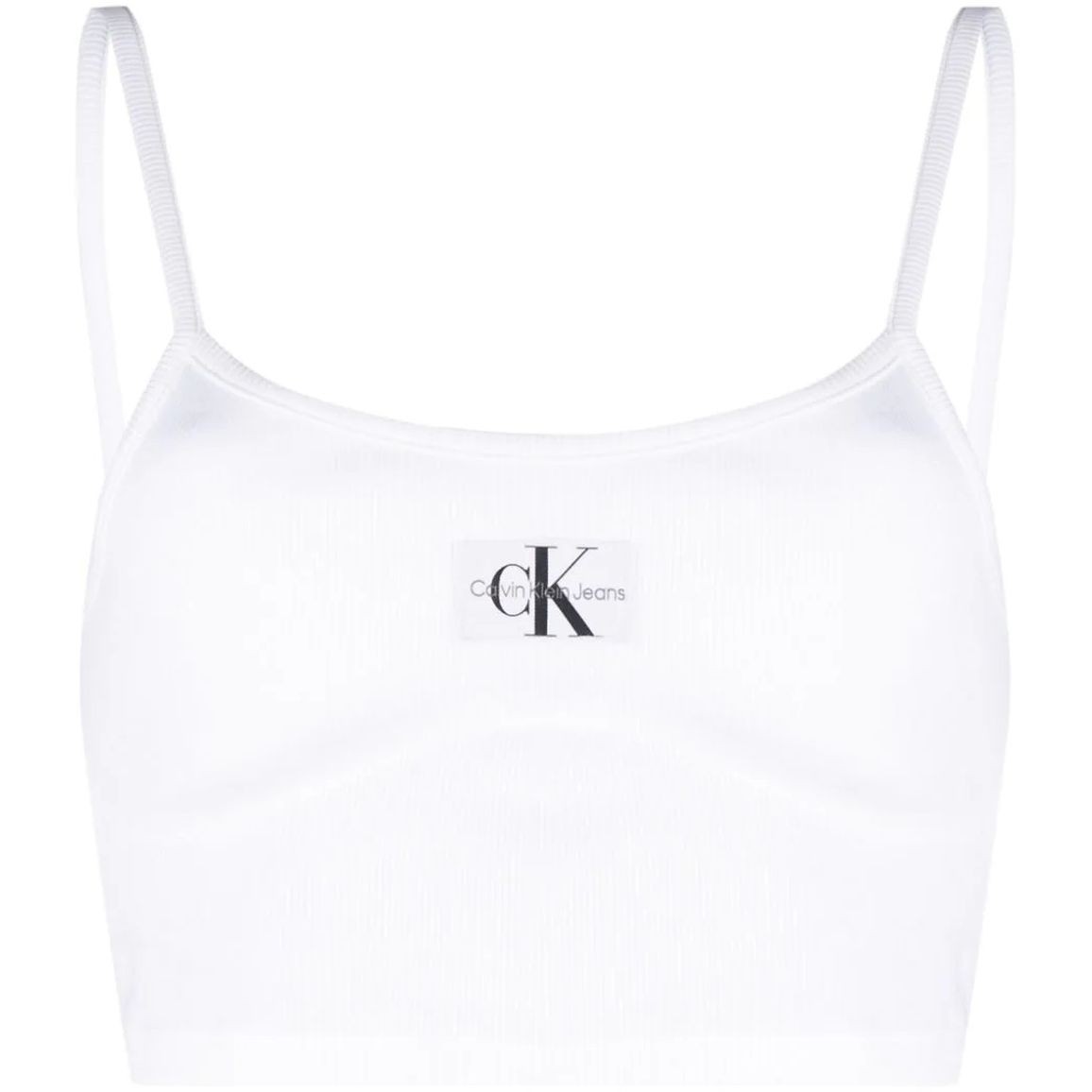 CALVIN KLEIN JEANS Marškiniai be rankovių moterims, Balta, Badge rib bralette top 1