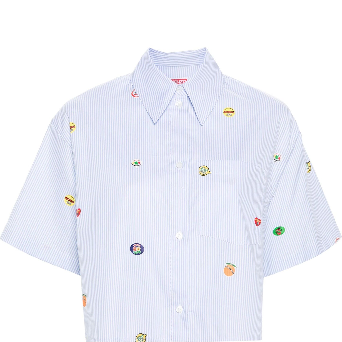 KENZO marškiniai trumpomis rankovėmis moterims, Mėlyna, Fruit stickers cropped shirt