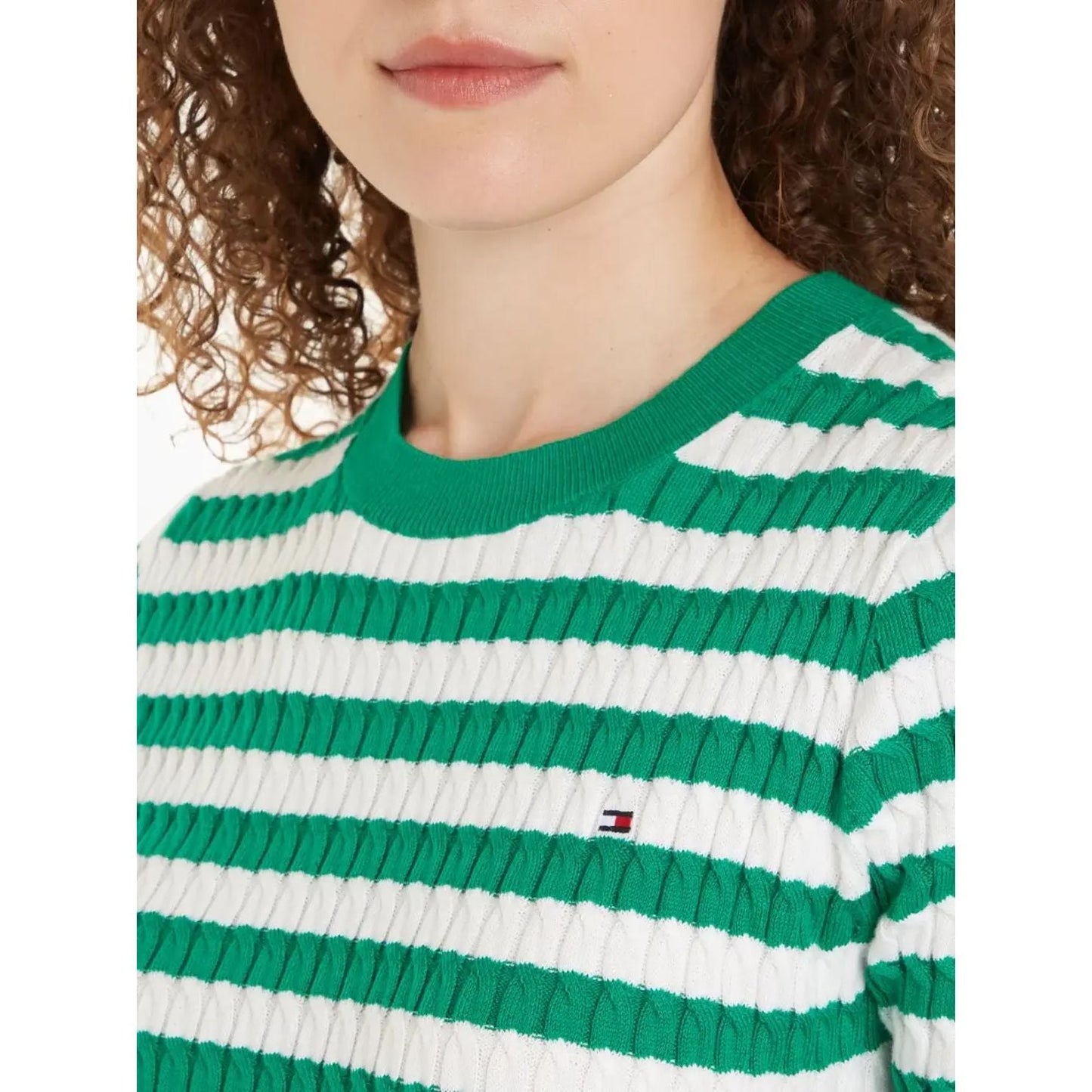 TOMMY HILFIGER marškinėliai trumpomis rankovėmis moterims, Žalia, Co cable c-nk ss swt