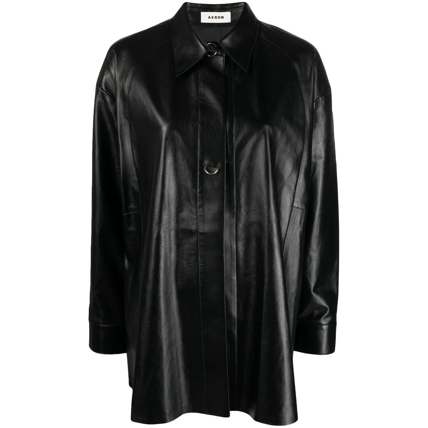 AERON moteriški juodi marškiniai ilgomis rankovėmis Leather ring-fastened shirt
