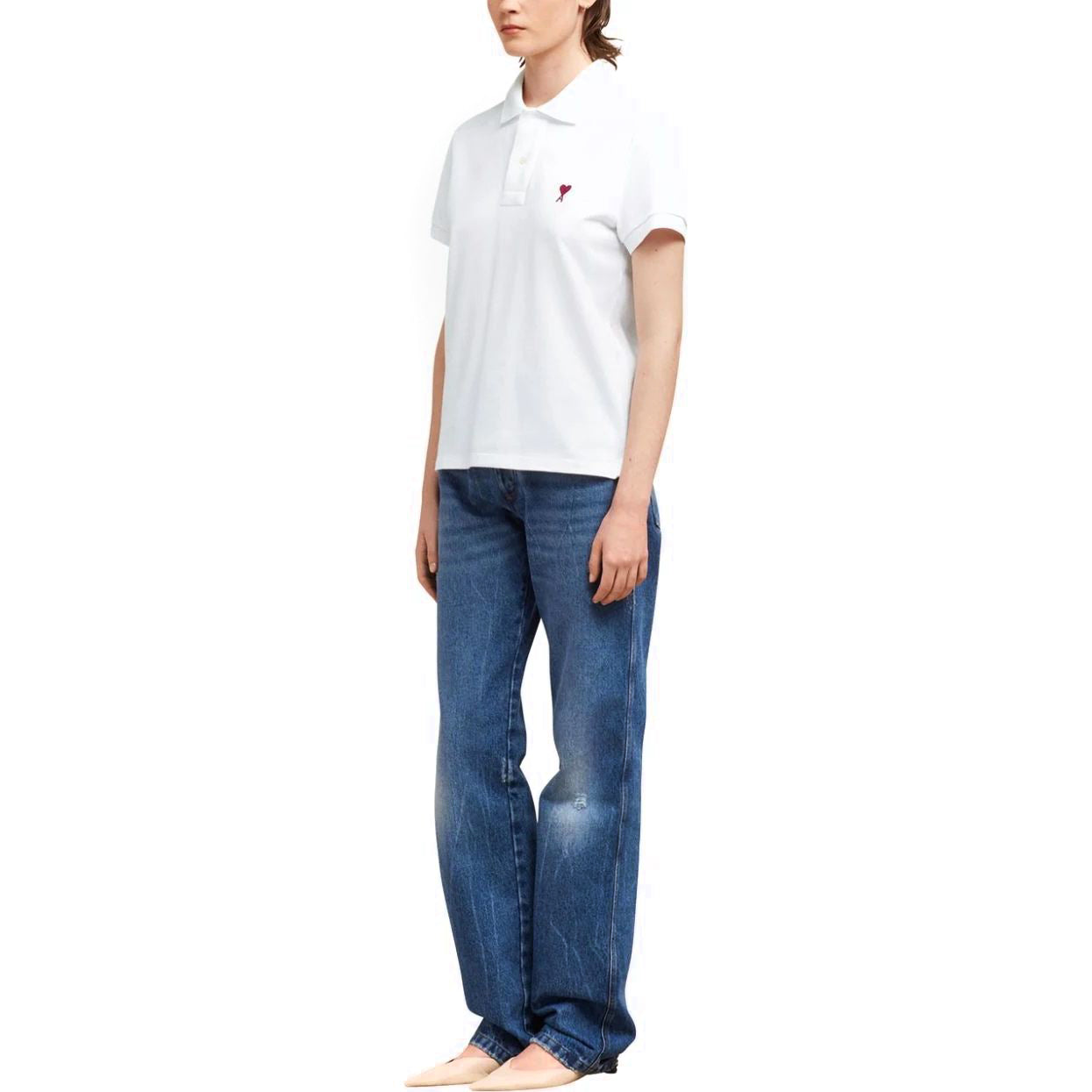 AMI PARIS vyriški/moteriški balti Polo marškinėliai Ami de coeur polo shirt