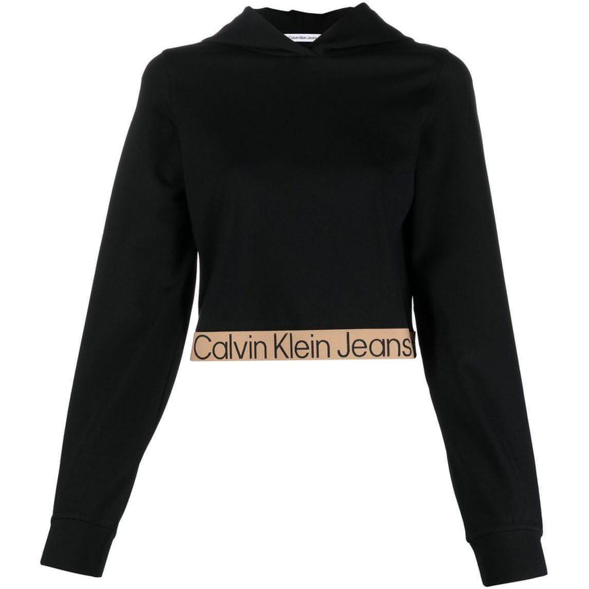 CALVIN KLEIN JEANS moteriškas juodas patrumpintas džemperis su gobtuvu