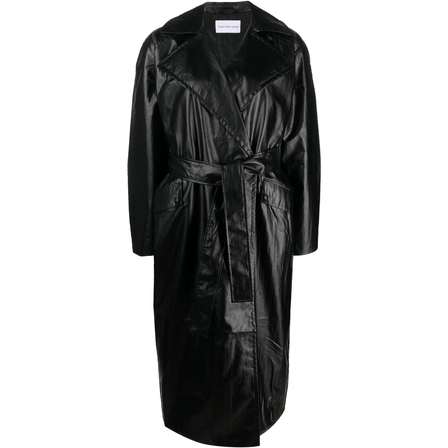 CALVIN KLEIN JEANS moteriškas juodas lietpaltis Glossy trench coat