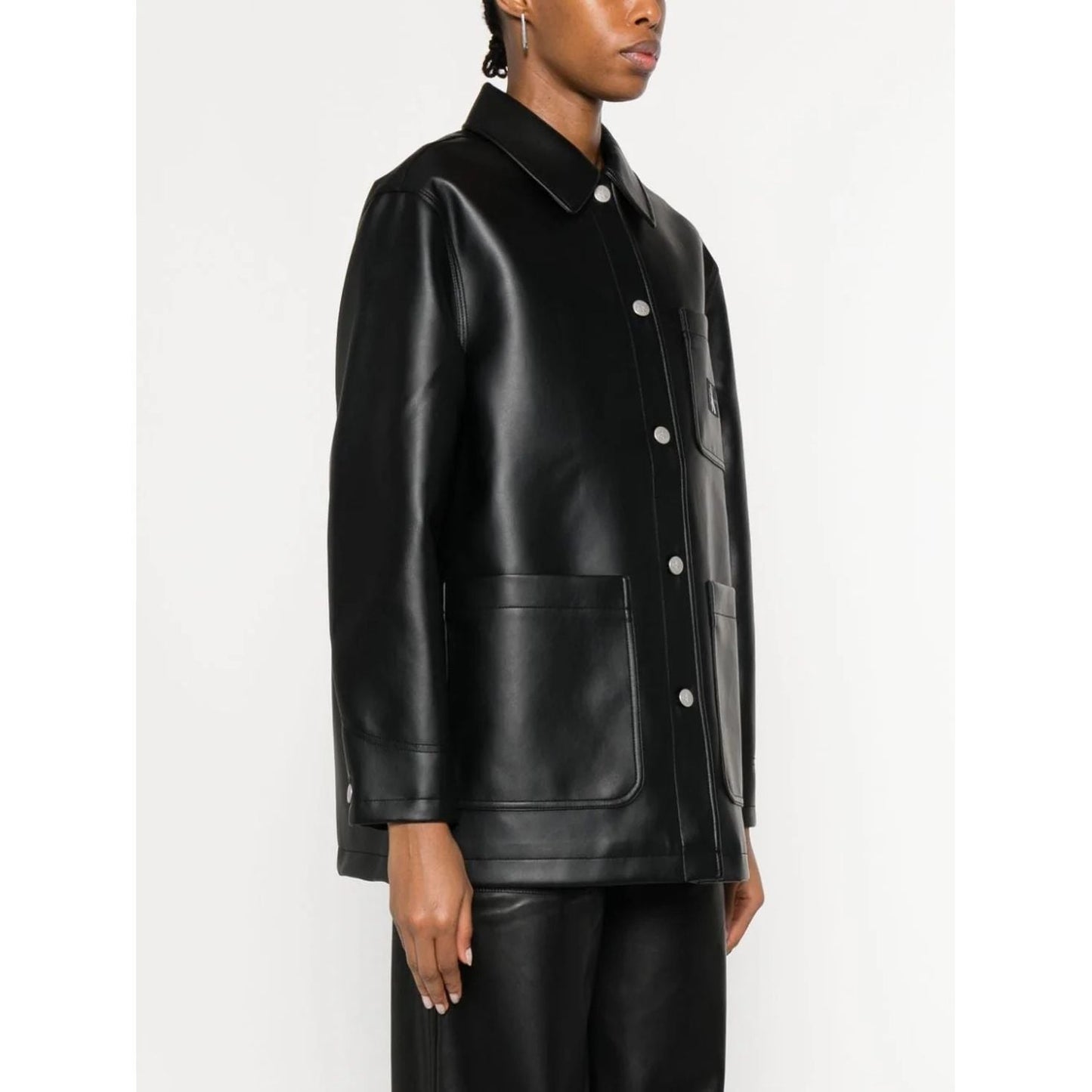 CALVIN KLEIN JEANS moteriška juoda striukė Faux leather utility jacket