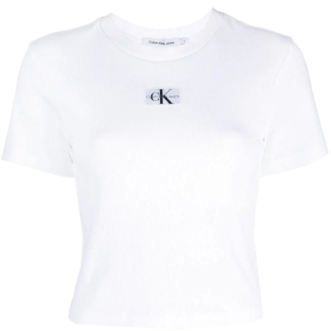CALVIN KLEIN JEANS moteriški balti marškinėliai Badge rib short sleeve tee