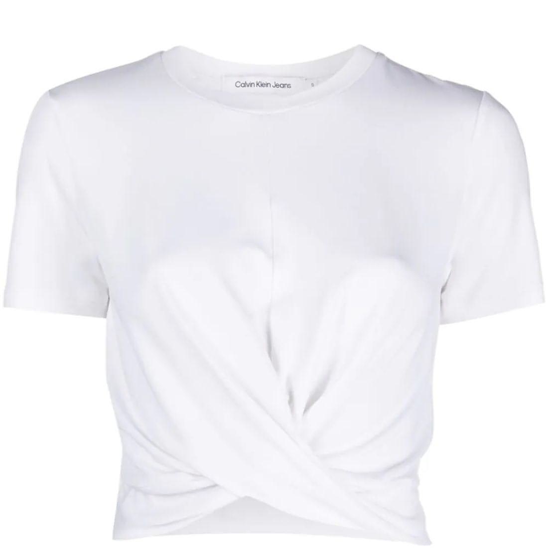 CALVIN KLEIN JEANS moteriški balti marškinėliai Twisted cropped top
