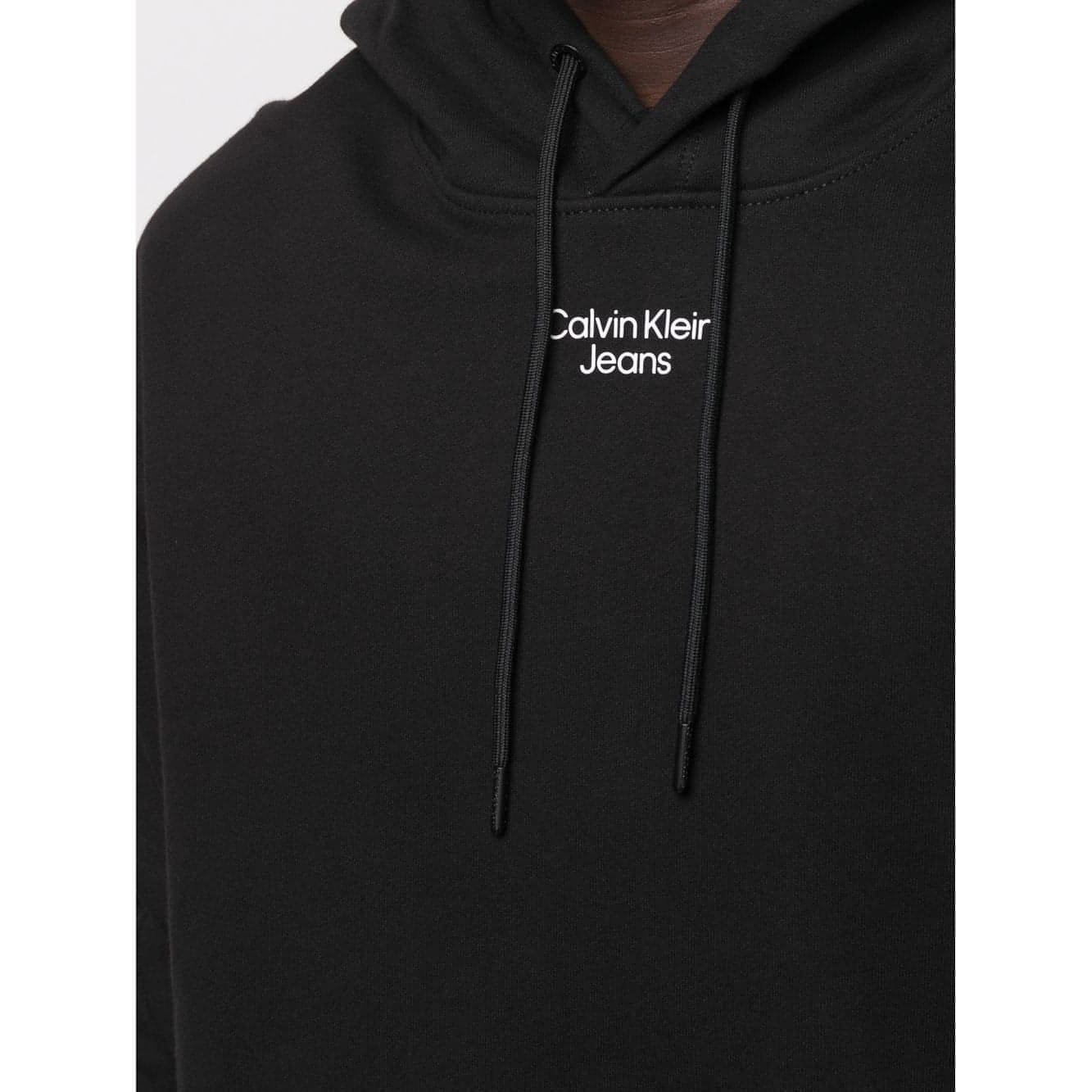 CALVIN KLEIN JEANS vyriškas juodas džemperis su gobtuvu Stacked logo hoodie