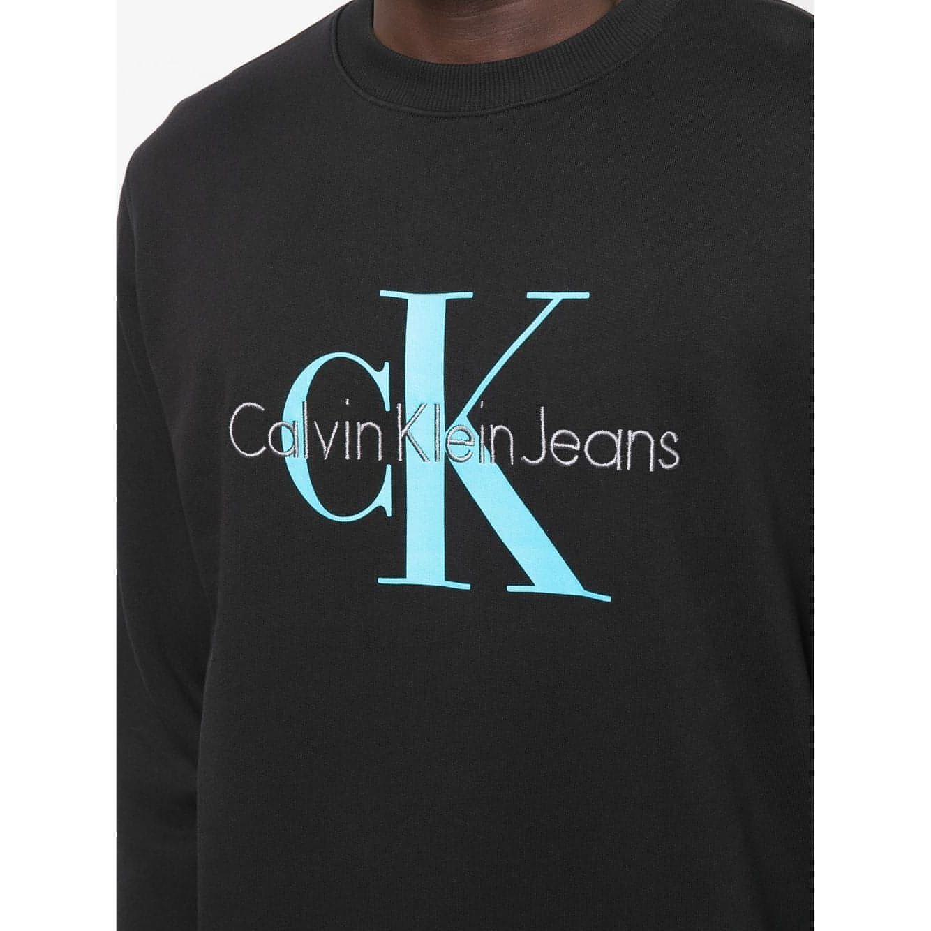 CALVIN KLEIN JEANS vyriški juodi medvilniniai marškinėliai ilgomis rankovėmis ir logotipu