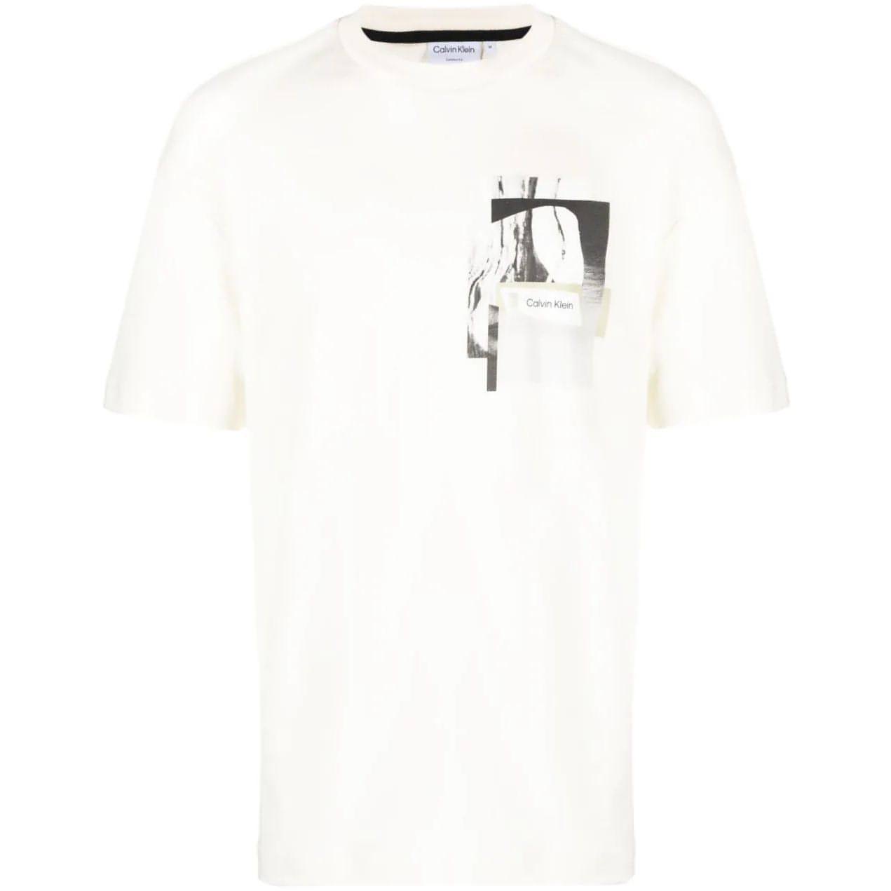 CALVIN KLEIN vyriški balti marškinėliai Modern graphic comfort t-shirt