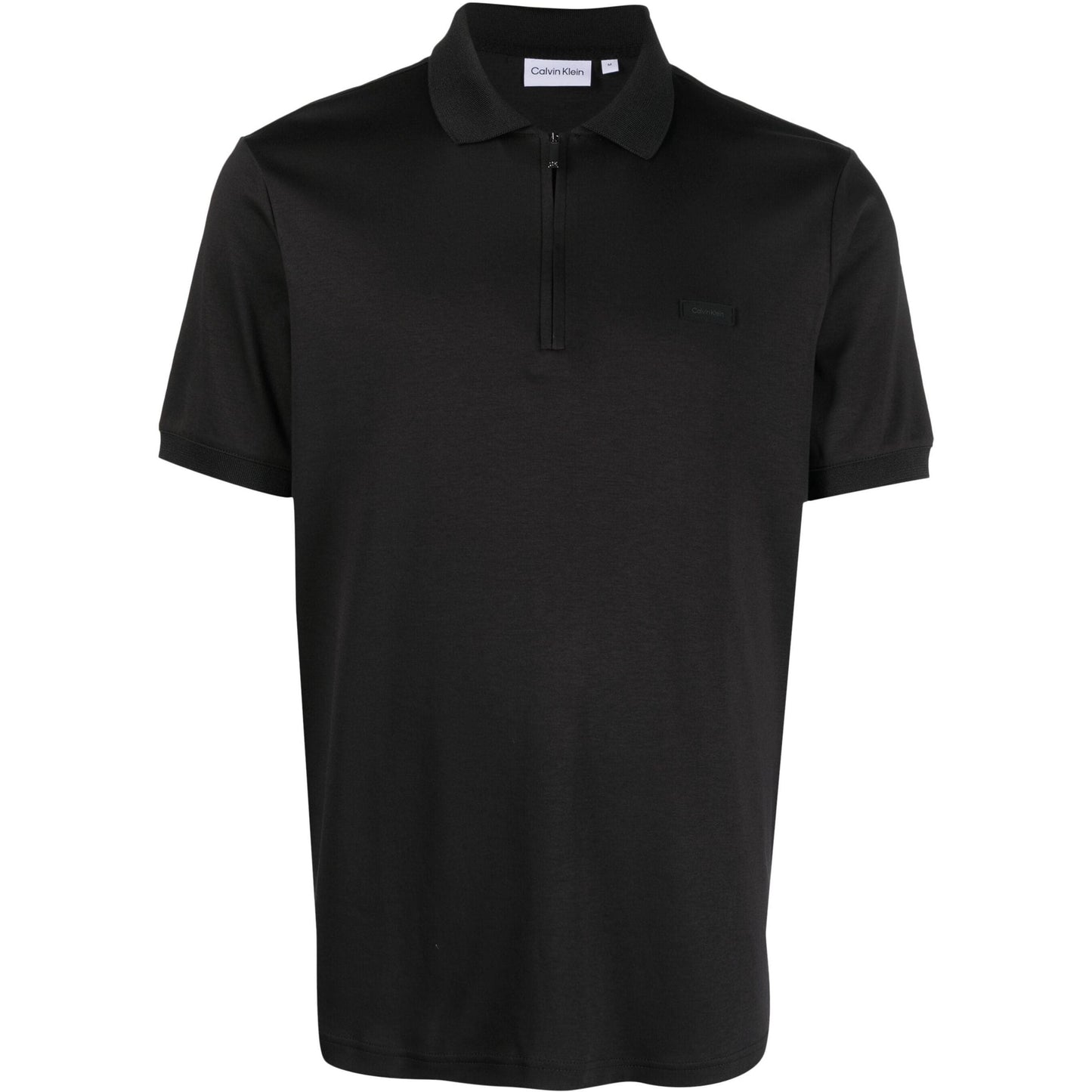 CALVIN KLEIN vyriški juodi marškinėliai Smooth cotton welt zip polo