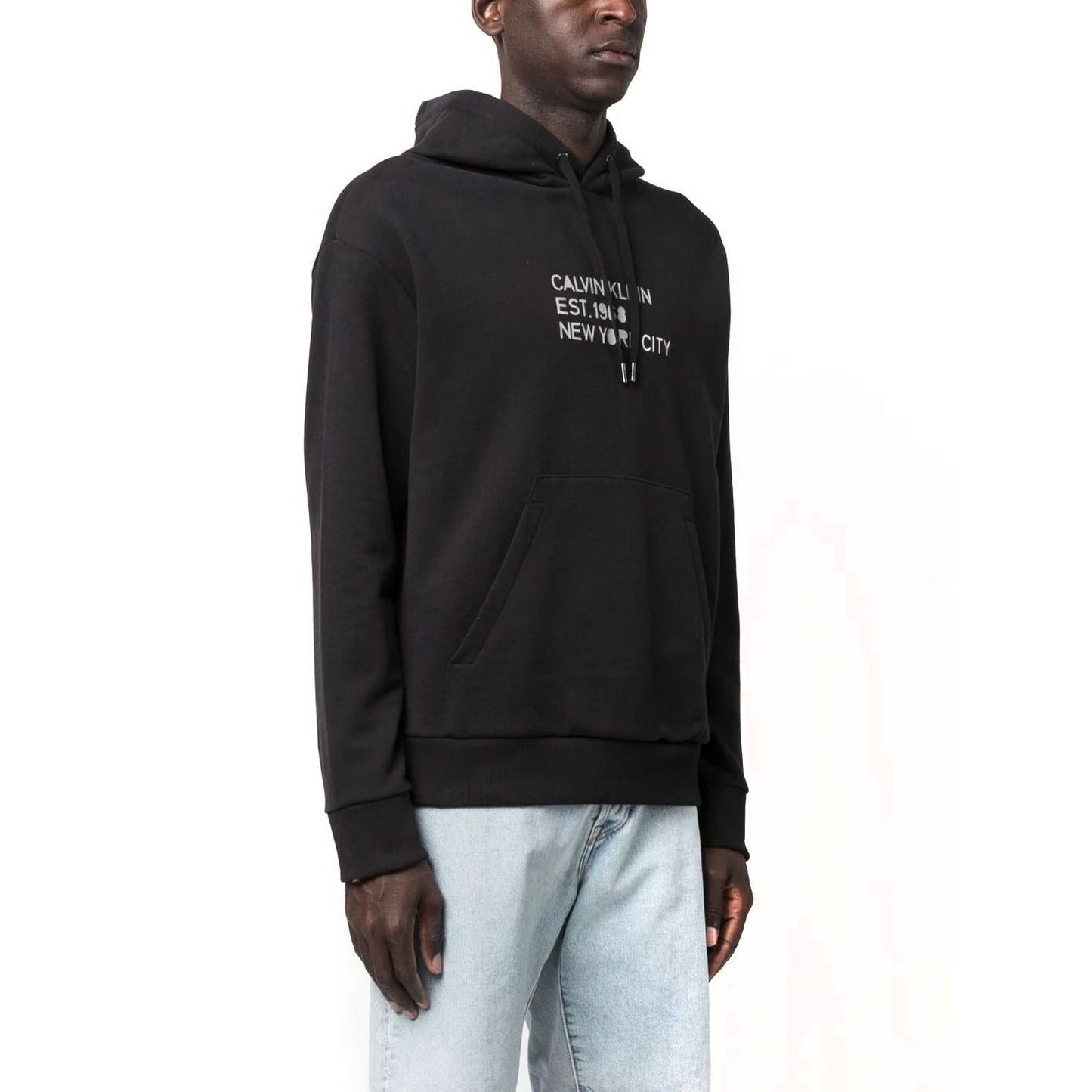 CALVIN KLEIN vyriškas juodas džemperis su kapišonu Mixed print stencil  hoodie