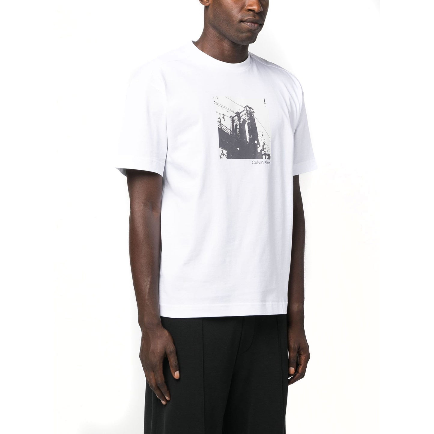 CALVIN KLEIN vyriški balti marškinėliai Photo print t-shirt